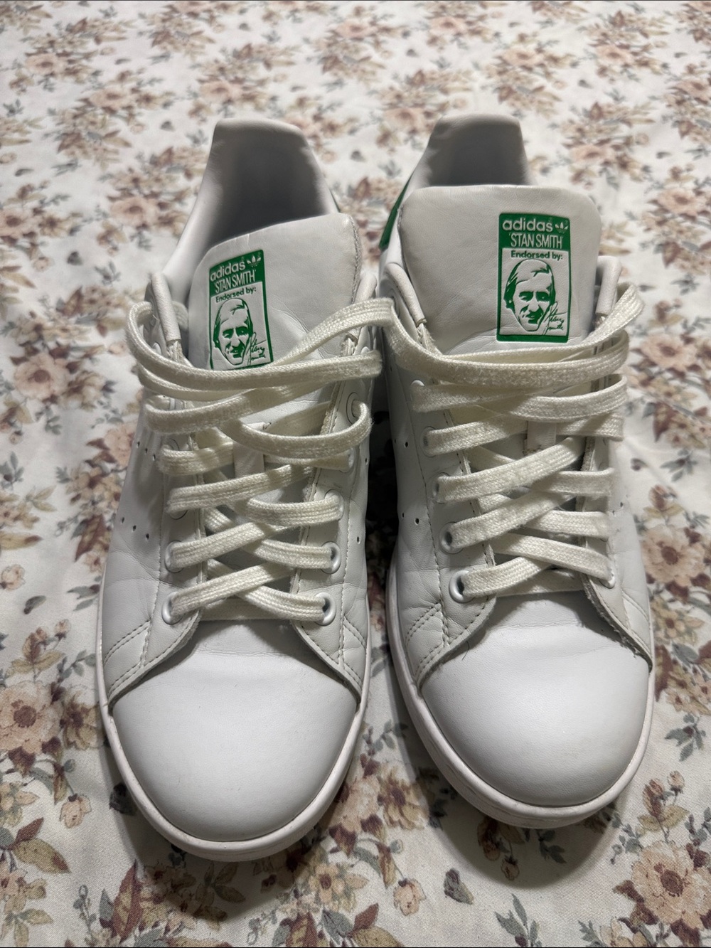adidas White Leather Sneakers with Green Heel Tab